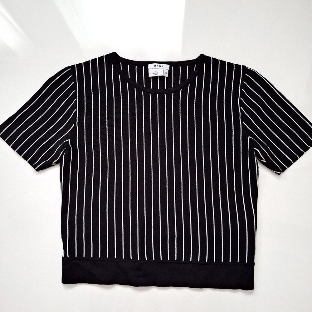 DKNY Black and White Striped Top